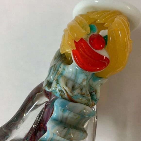 Murano Glass Clown 8″ Hand Blown Yellow Hair - Picture 3 of 8
